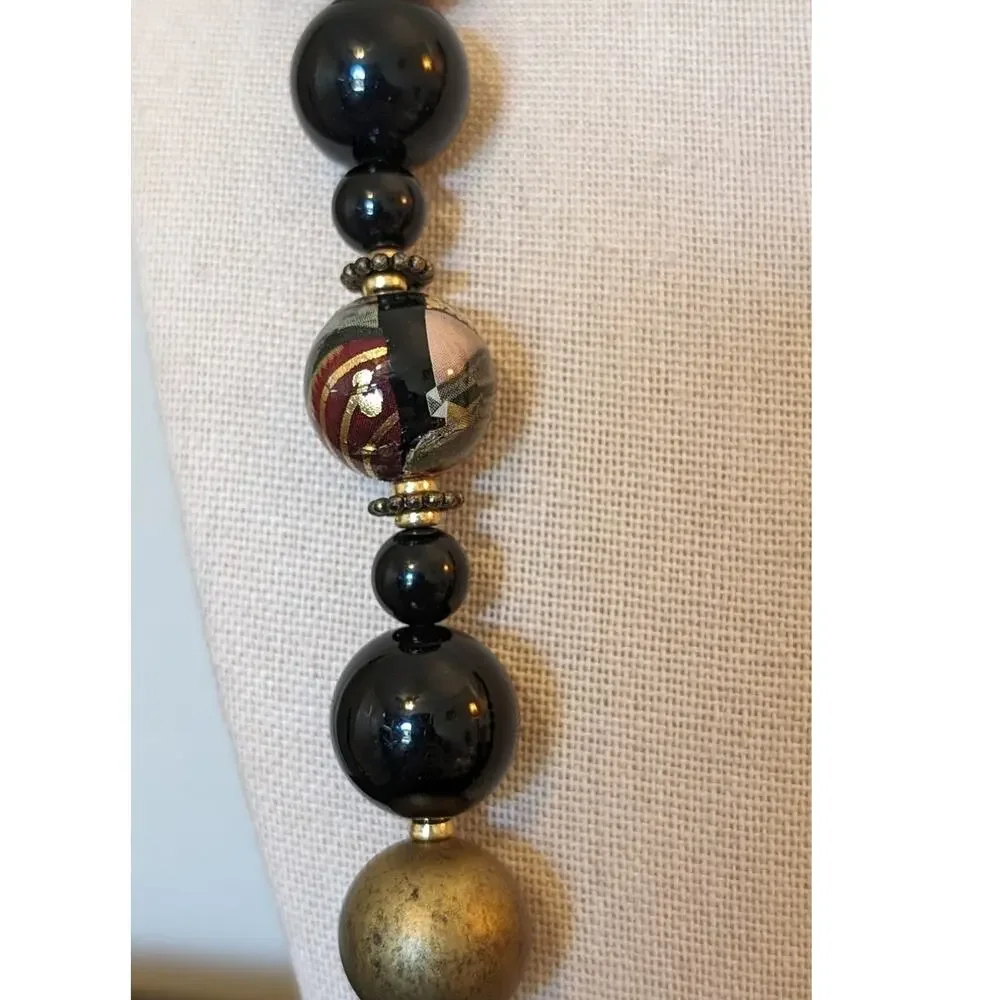 Two Black/Gold & Painted Beaded Vintage 24